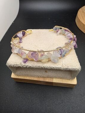 Gold Wire Multi-Charm Amethyst & Pastel Gemstone Bracelet (258)